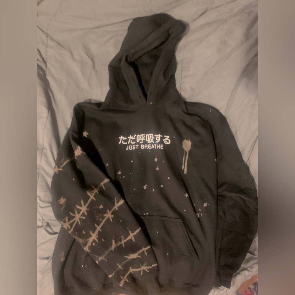 Just Breathe hoodie (hand bleached)